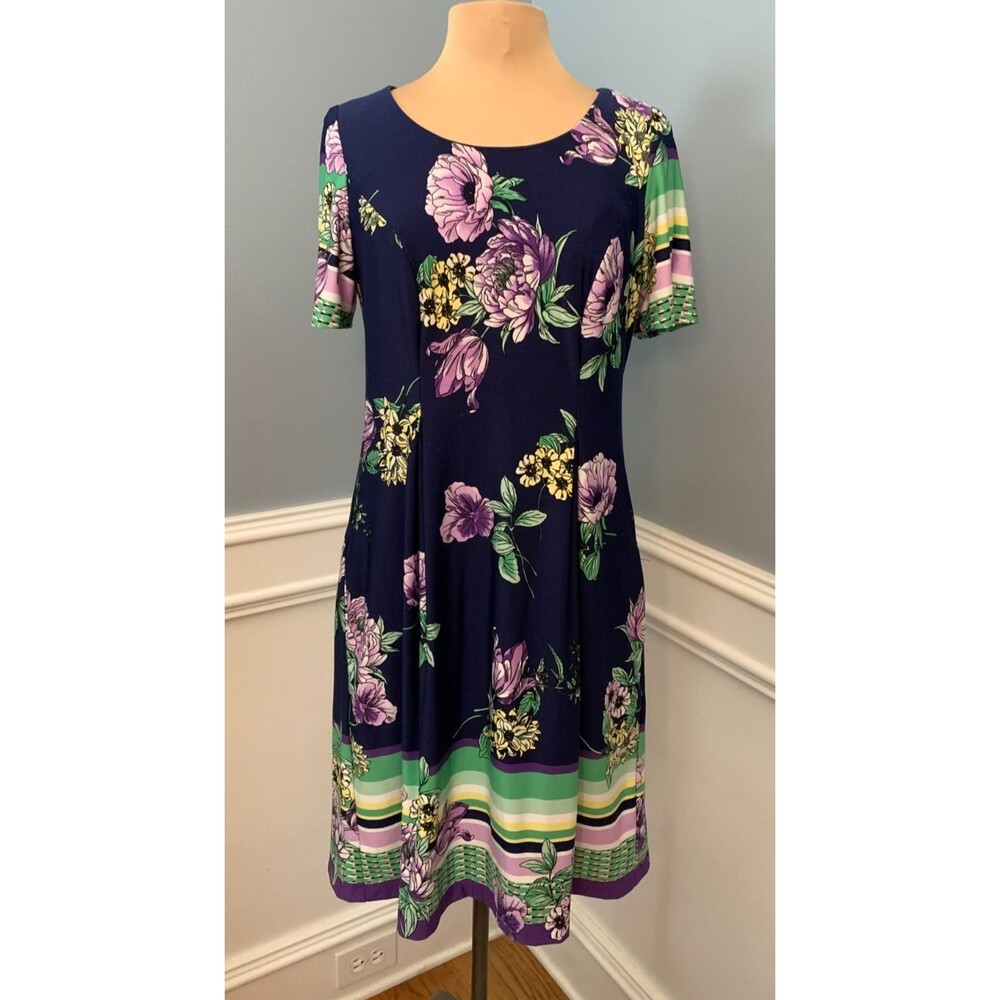 Chris McLaughlin Dress Womens 10 Shift Short Sleeve Maxi Lined Floral Office